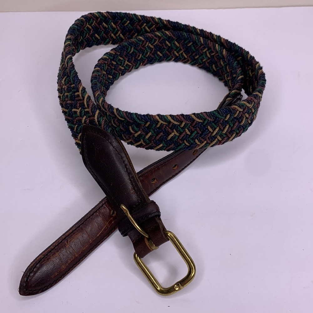 BELT Leather Woven Multicolored BOHO Solid Brass Buckle Women’s Size 36